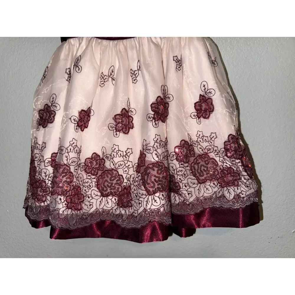Princess Faith Dress Girls 24M Sleeveless Floral Sequin Party Burgundy Bow NWOT